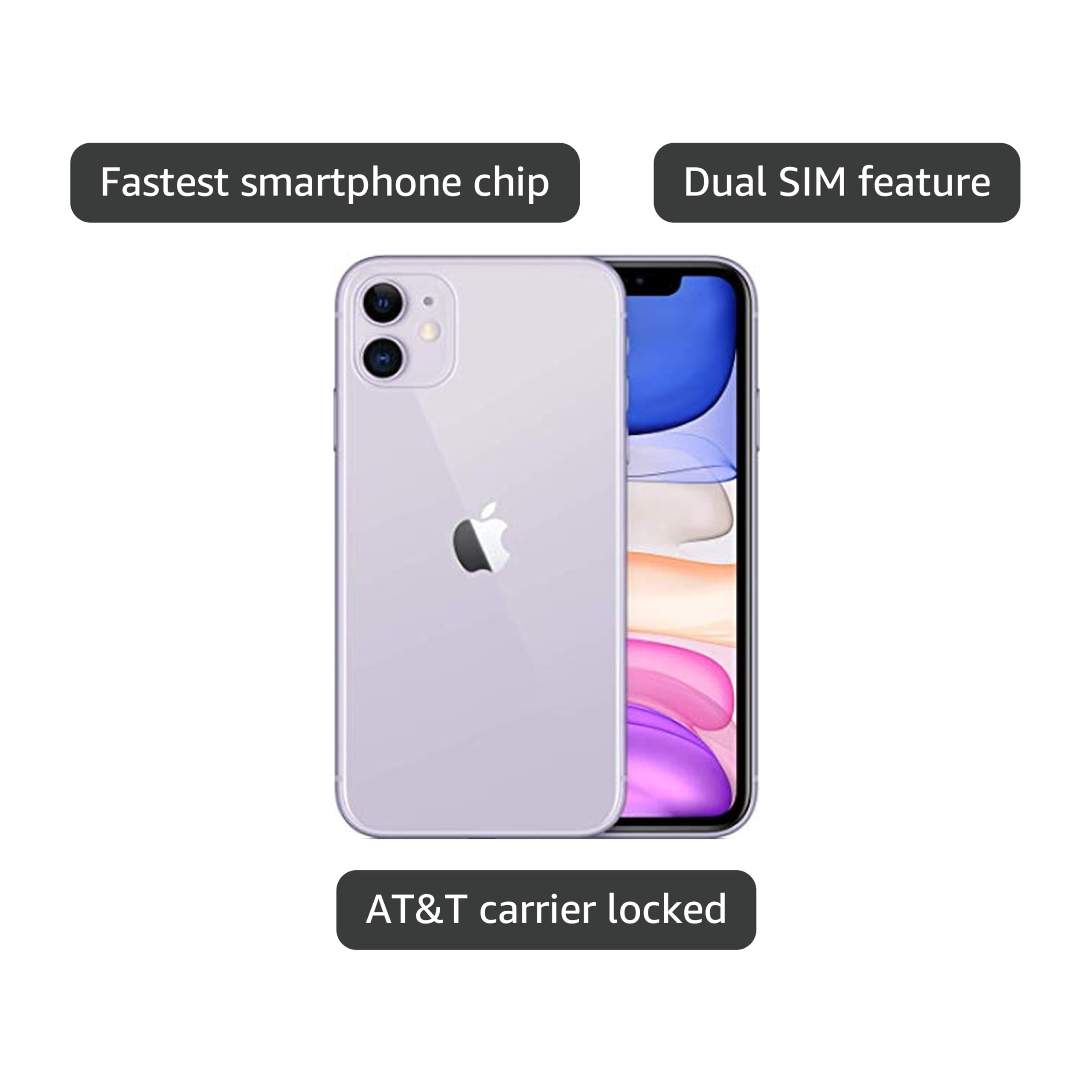 Amazon.com: Apple iPhone 11, US Version, 64GB, Purple for AT&T